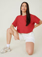 Women Solid Round Neck Cotton Blend T-Shirt