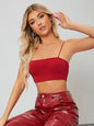 Women's Basic Plain Spaghetti Strap Tube Crop Cami Top