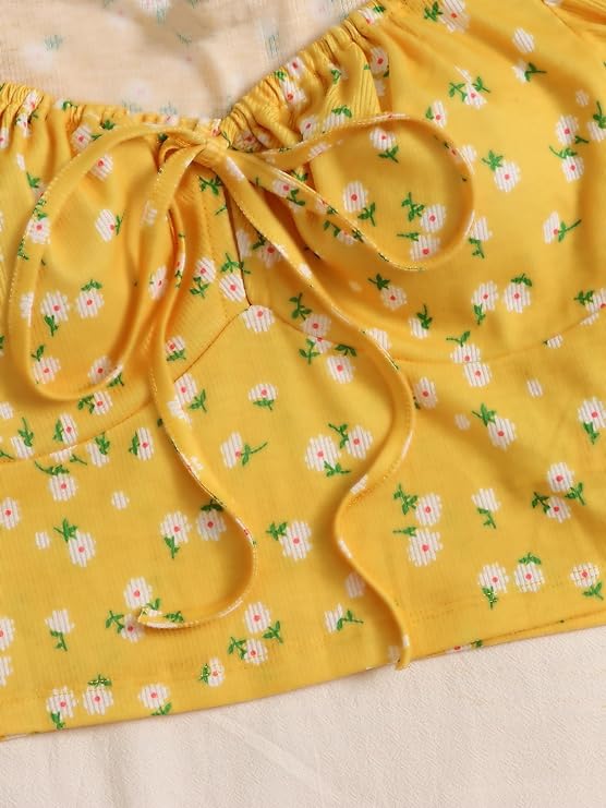 Puff Sleeves Floral Print Crop Top For Women