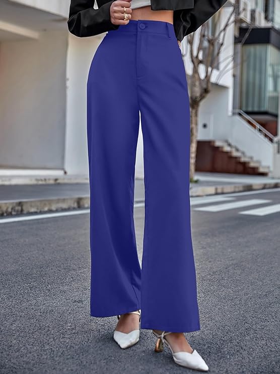 Women Relaxed Blue Polyester Trousers