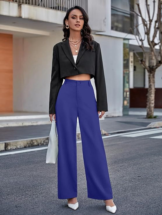 Women Relaxed Blue Polyester Trousers