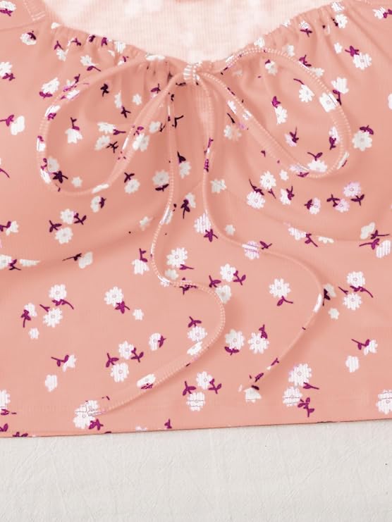 Puff Sleeves Floral Print Crop Top For Women