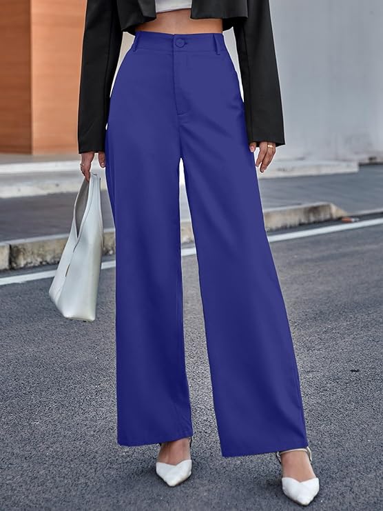 Women Relaxed Blue Polyester Trousers