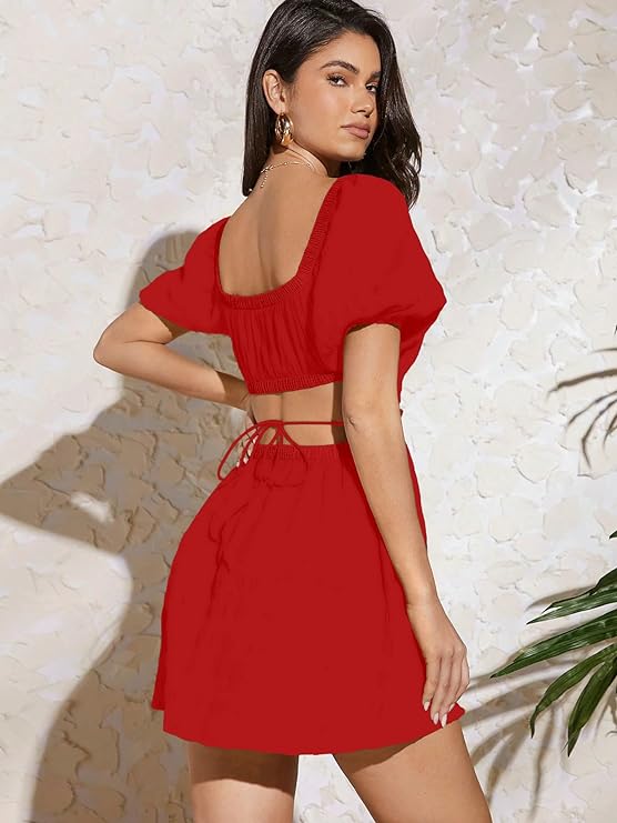 Women Red Smocked Mini Fit & Flare Dress