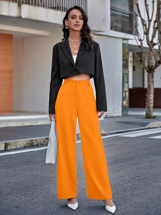 Women Relaxed Orange Polyester Trousers