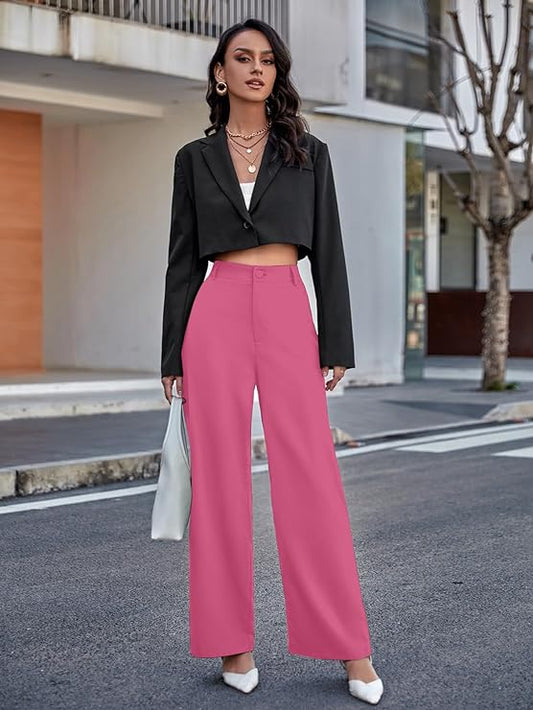 Women Relaxed Pink Polyester Trousers