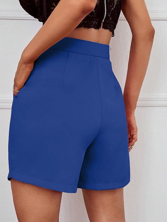Women's Solid Slant Pocket Wide Leg Shorts