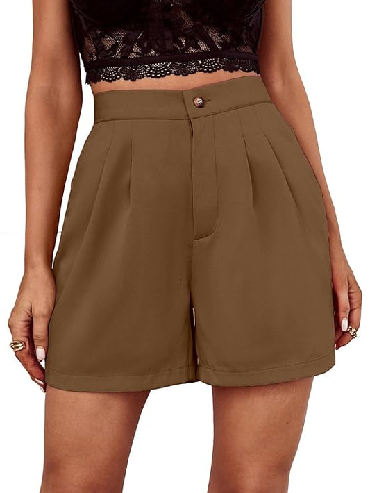 Women's Solid Slant Pocket Wide Leg Shorts