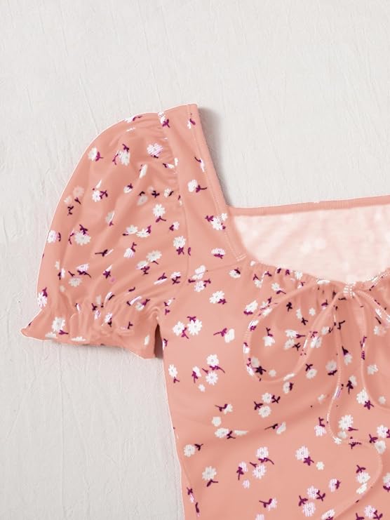 Puff Sleeves Floral Print Crop Top For Women