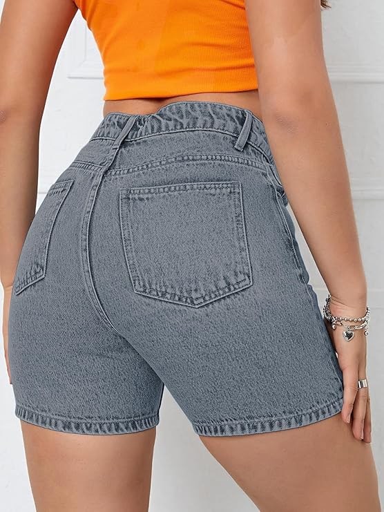 Solid Women Grey Denim Shorts