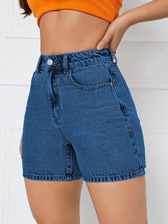 Solid Women Dark Blue Denim Shorts