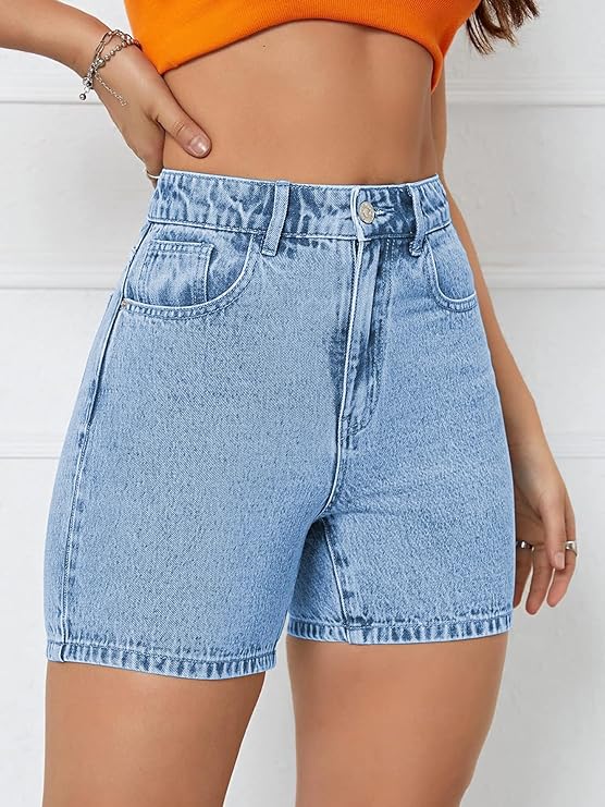 Solid Women Light Blue Denim Shorts