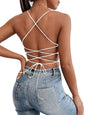 Women's Solid Round Neck Backless Slim Fit Crop Top