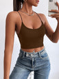 Women's Solid Round Neck Backless Slim Fit Crop Top