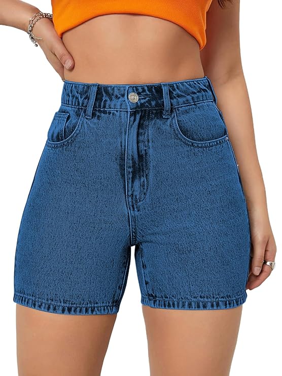 Solid Women Dark Blue Denim Shorts