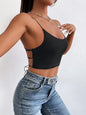 Women's Solid Round Neck Backless Slim Fit Crop Top