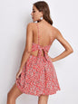 Ditsy Floral Print Twist Front Tie Backless Cami Dress