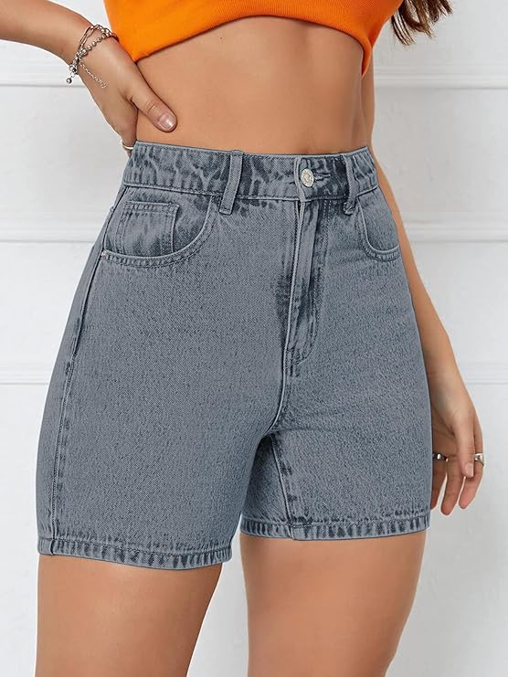 Solid Women Grey Denim Shorts