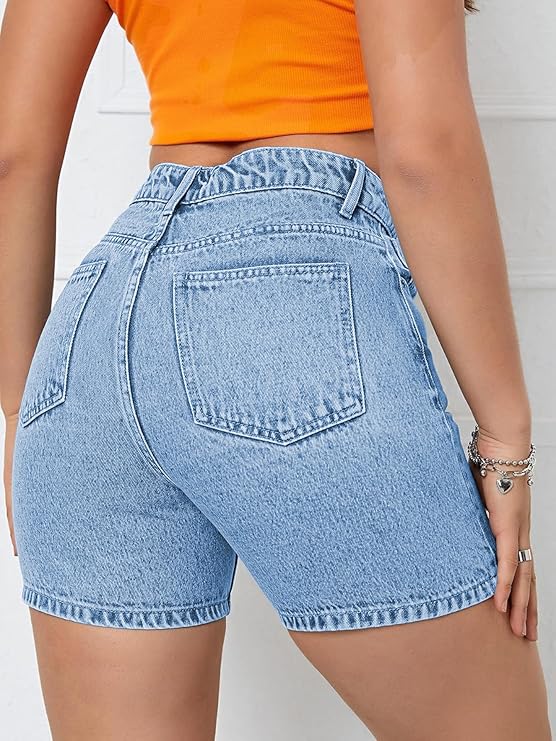 Solid Women Light Blue Denim Shorts