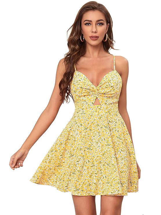 Ditsy Floral Print Twist Front Tie Backless Cami Dress