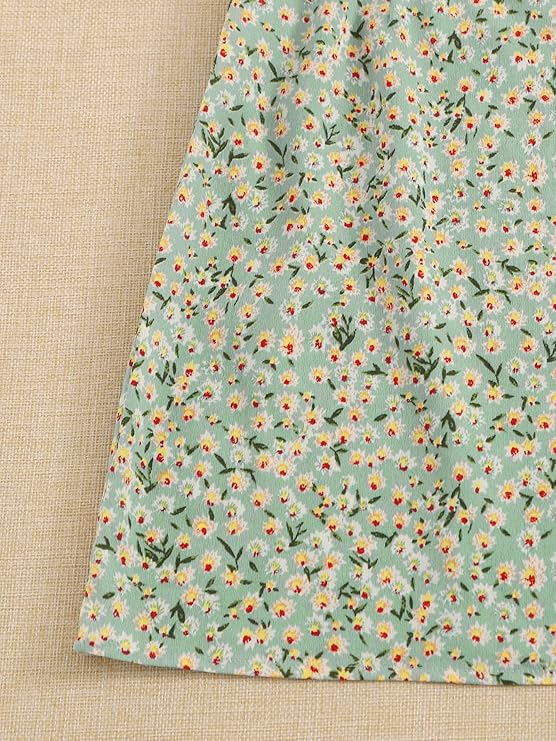 Women's Green Ditsy Floral Print Flared Mini Short Dress