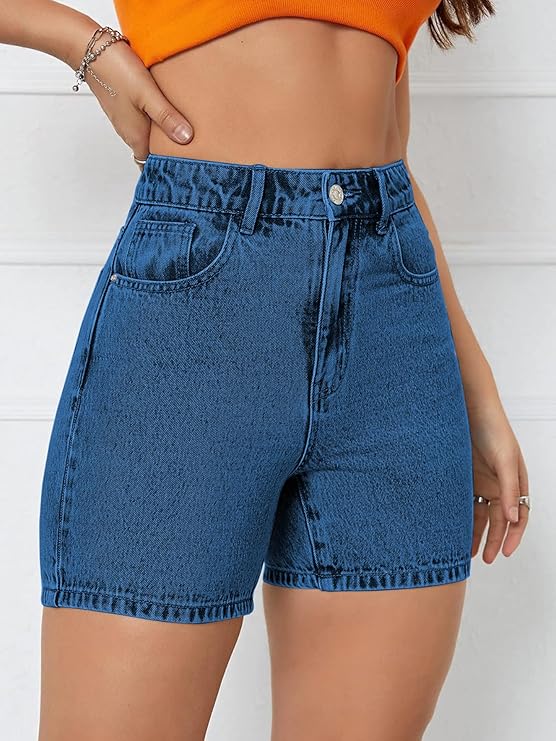 Solid Women Dark Blue Denim Shorts