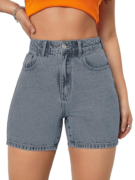 Solid Women Grey Denim Shorts