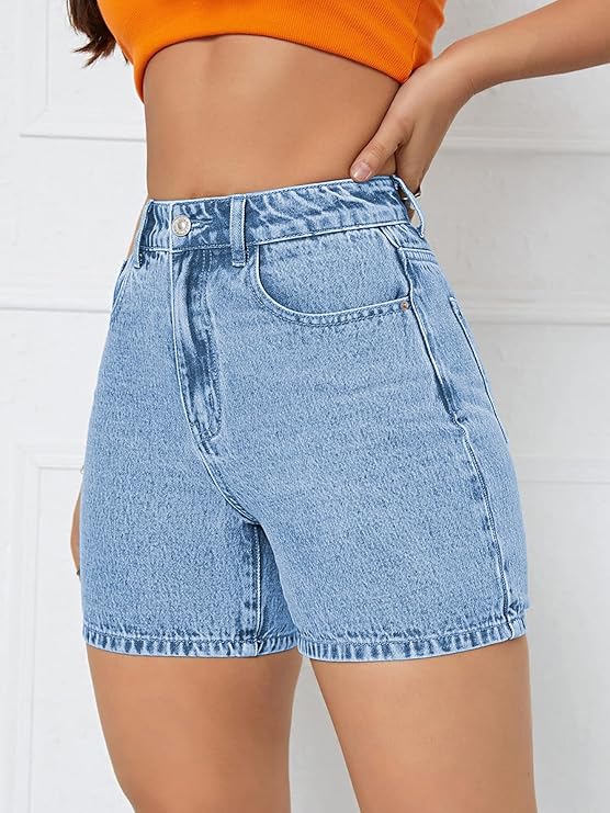 Solid Women Light Blue Denim Shorts