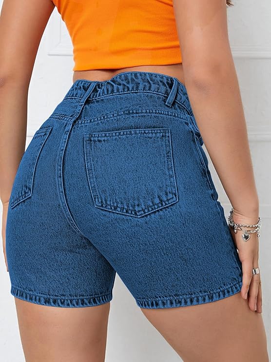 Solid Women Dark Blue Denim Shorts