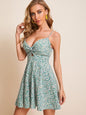 Ditsy Floral Print Twist Front Tie Backless Cami Dress