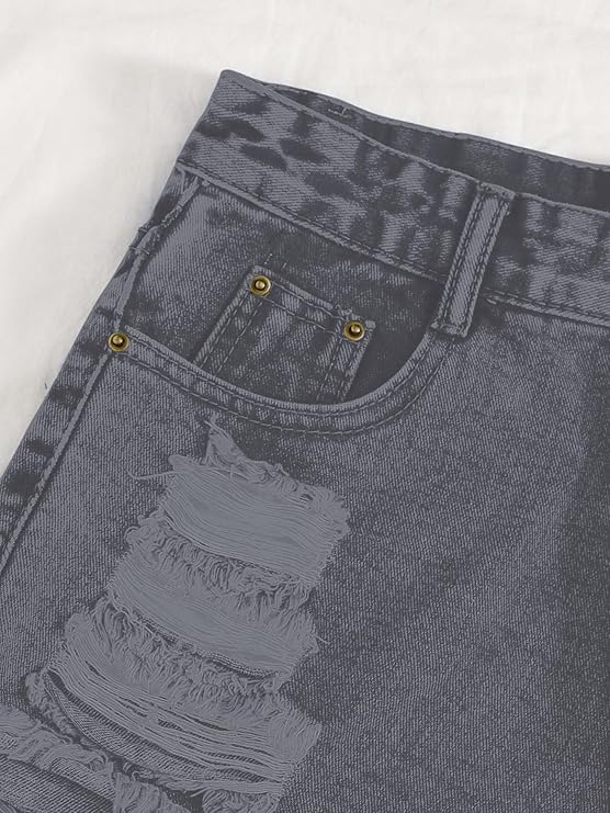 Women's Solid Raw Hem Ripped Denim Shorts - Grey