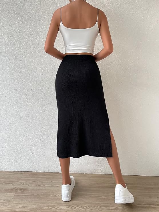 Women Solid Pencil Black Skirt