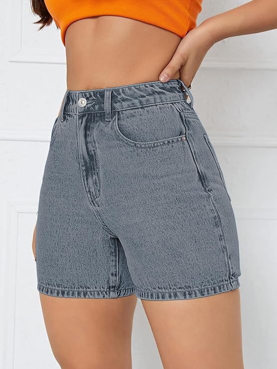 Solid Women Grey Denim Shorts