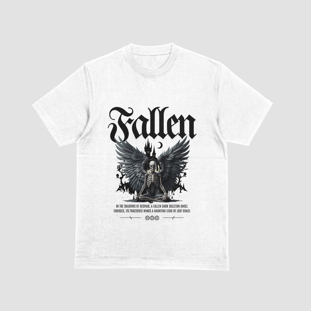 Fallen Skeleton Wings White Tshirt [BULK]